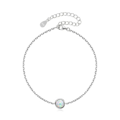 Bezel 6mm Opal Solitaire Bracelet Adjustable 925 Silver Chain 2024 Trendy Bracelets for Women Girl Christmas Jewelry Gift