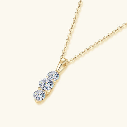 1.1ctw. D Moissanite Pendant Necklace for Women 925 Silver Three-Stone Vertical Bar Pendants Adjustable Chain Jewelry Gift