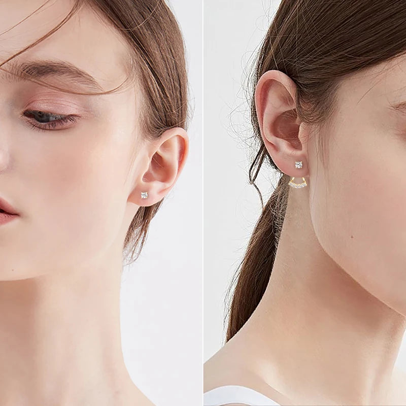 2024 Trendy 5mm Moissanite Ear Jacket Earrings Studs for Women 100% 925 Silver Dual Purpose Front and Back Earrings Jewelry Gift