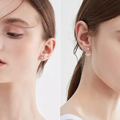 2024 Trendy 5mm Moissanite Ear Jacket Earrings Studs for Women 100% 925 Silver Dual Purpose Front and Back Earrings Jewelry Gift