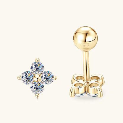 Solid Gold 10K Clover Flower 2.5mm Moissanite Earrings Studs for Women GRA Certified Gold Jewelry Charm Piercing Earrings