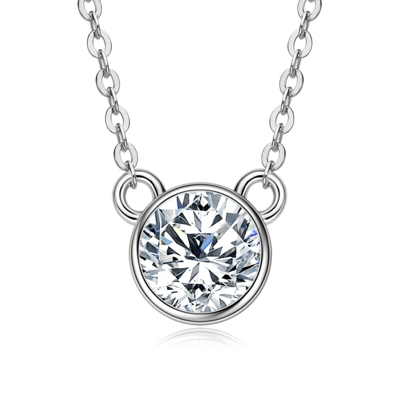 Real S925 Silver 6.5mm 1.0CT D Color Round Moissanite Cat Pendant Necklace for Women Girls Jewelry Birthday Gifts Valentine Day
