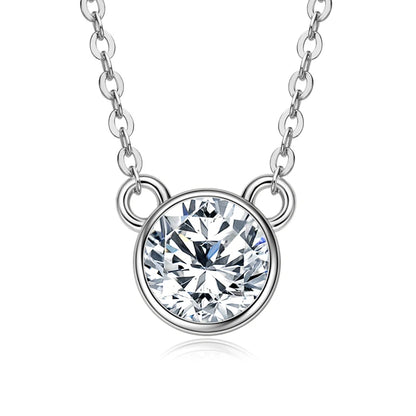 Real S925 Silver 6.5mm 1.0CT D Color Round Moissanite Cat Pendant Necklace for Women Girls Jewelry Birthday Gifts Valentine Day