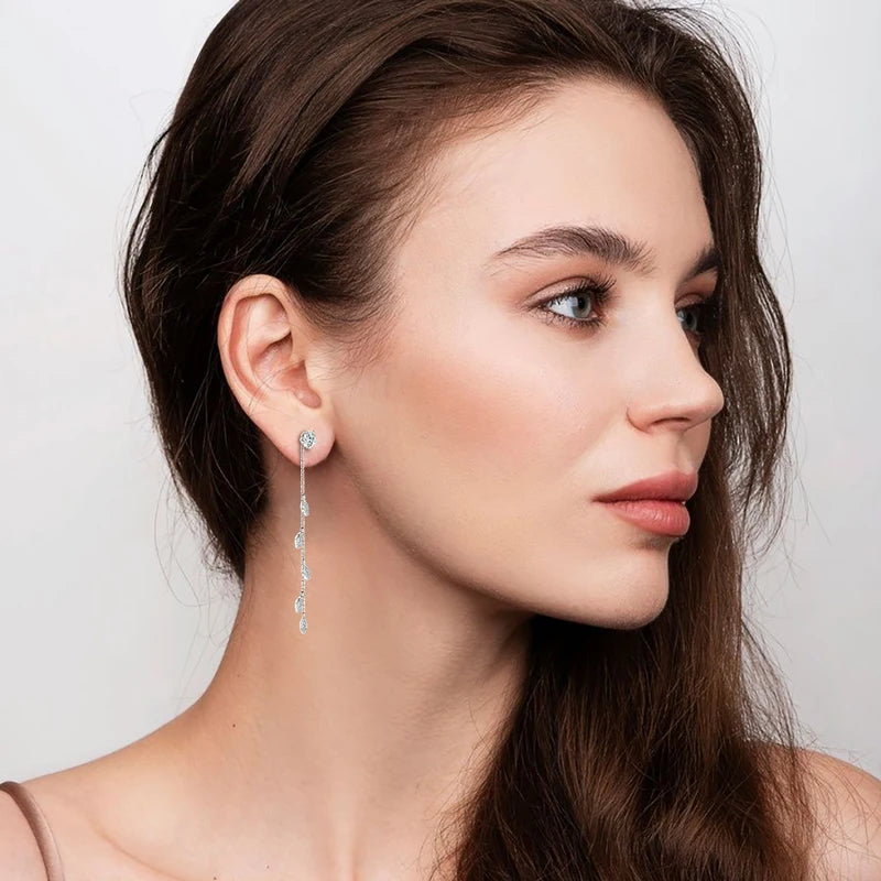 Leaf Dangle Long Drop Earrings Silver 925 for Women Real Moissanite Chandelier Earrings Wedding Jewelry Korean Accessories