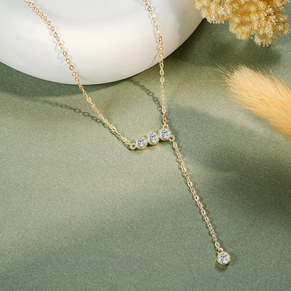 Real 925 Sterling Silver Y Lariat Necklace 2024 3mm Bezel Round Moissanite Pendant Necklaces for Women Wedding Party Jewel