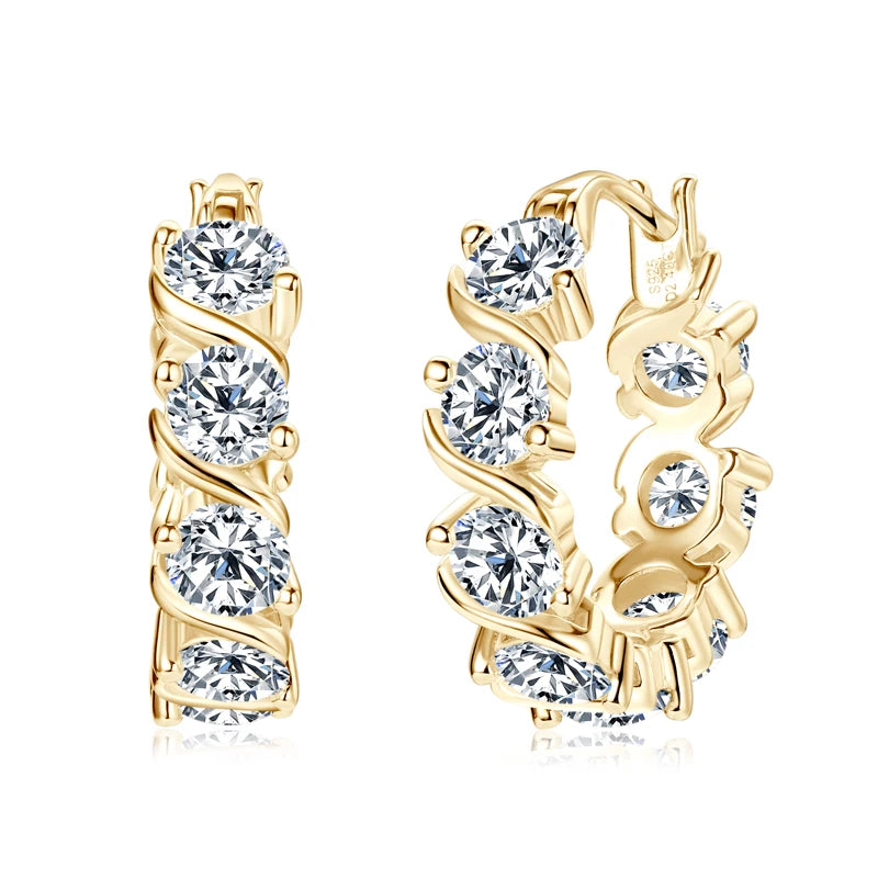 Jewelry Luxury 4.8CTW. 4mm Moissanite Earrings Hoops for Women Silver 925 14K Gold Plated Wedding Party Engagement Gift