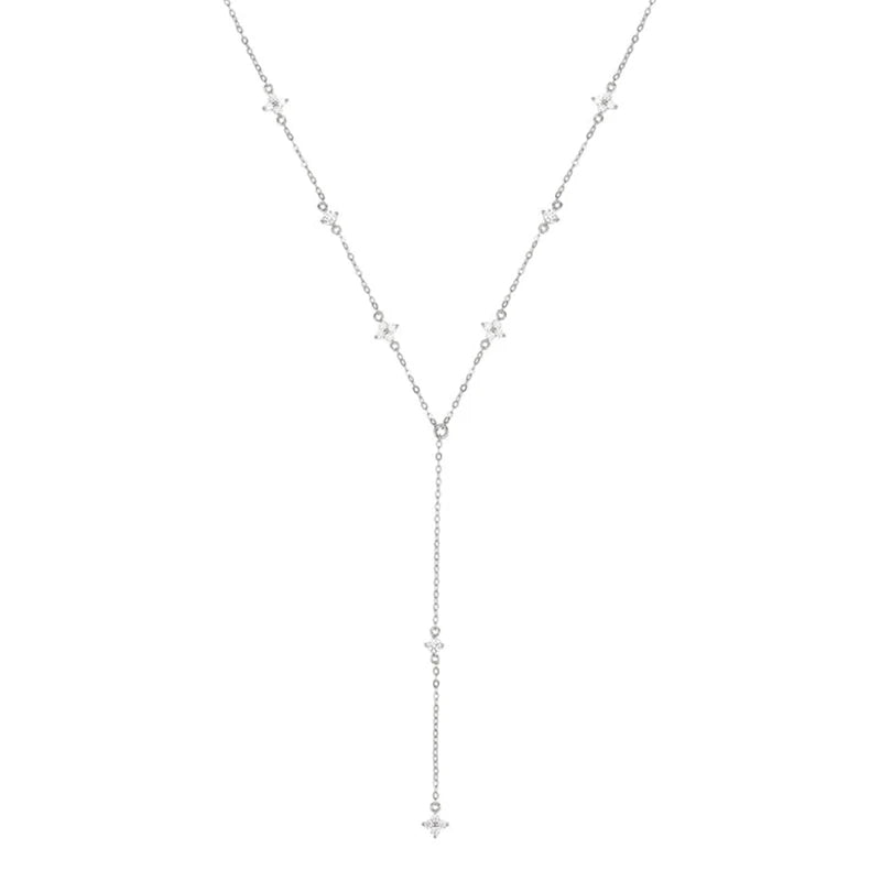 Moissanite Long Tassel Pendant Necklace 925 Silver Four Clover Flower Y Chain Necklace for Women Valentine Gift Trend 2024