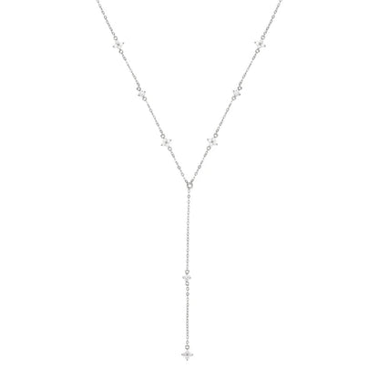 Moissanite Long Tassel Pendant Necklace 925 Silver Four Clover Flower Y Chain Necklace for Women Valentine Gift Trend 2024