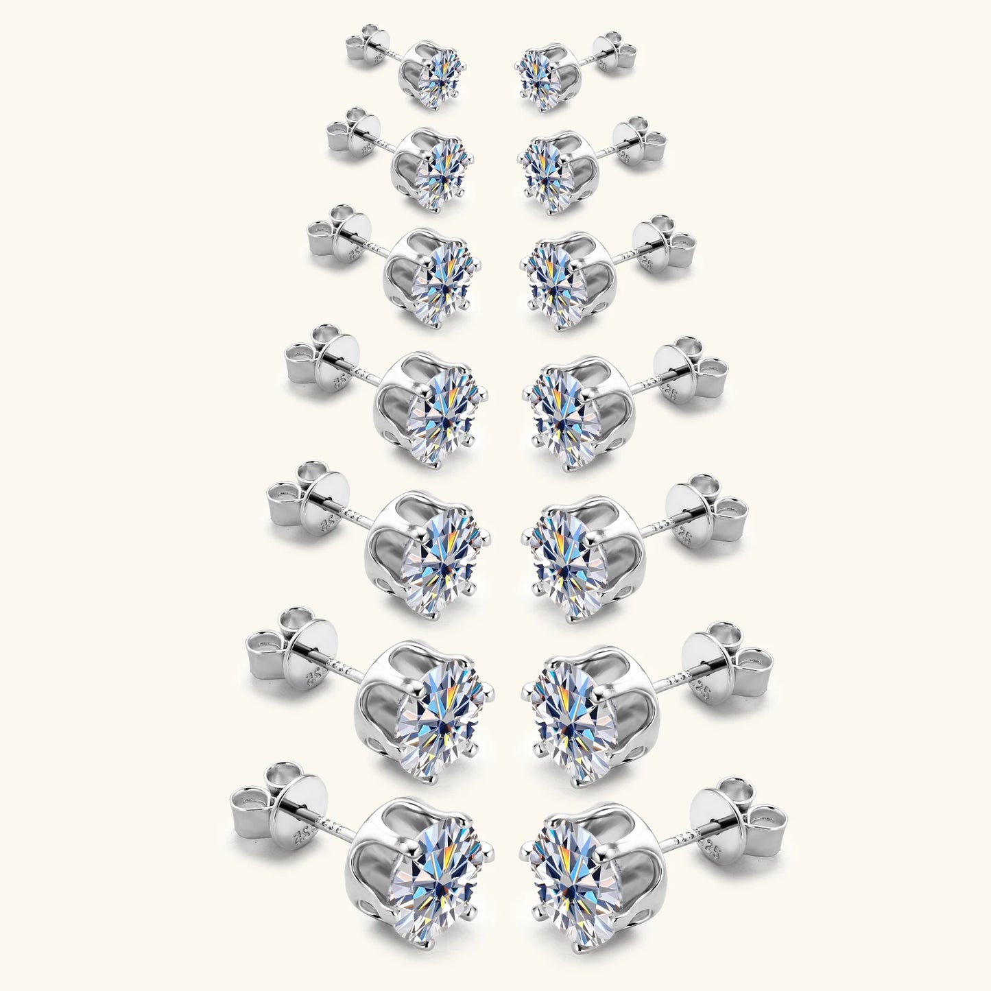 Stud Earrings for Men Women Real D Color Moissanite 3mm-9mm Multiple Sizes Earring 925 Silver Jewelry Girls Gift Certified