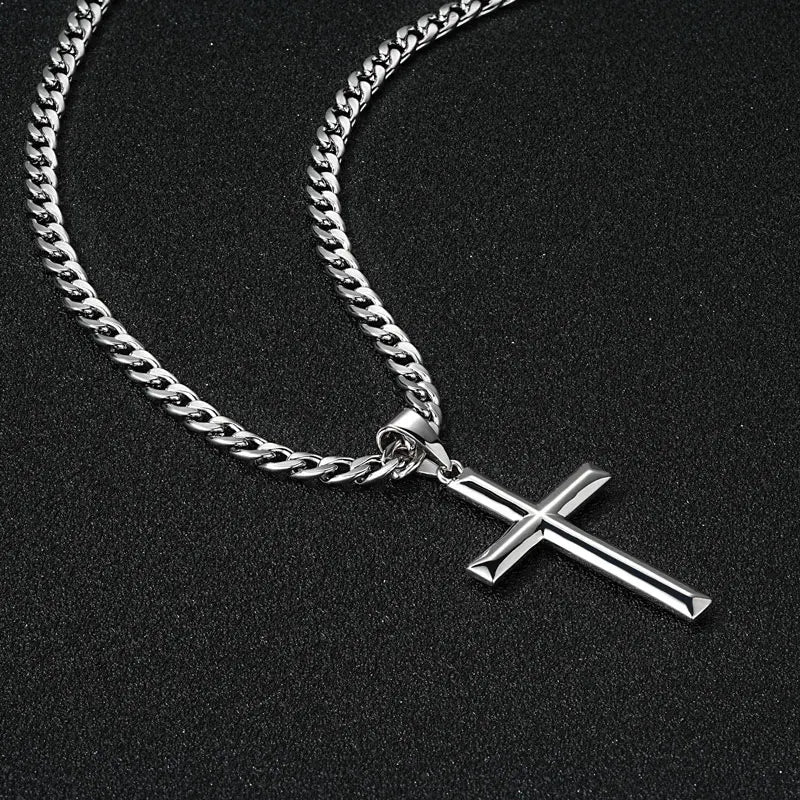 925 Sterling Silver Crucifix Cross Pendant Necklace for Men 4.7mm Durable Stainless Steel Cuban Chain Necklaces Hip Hop