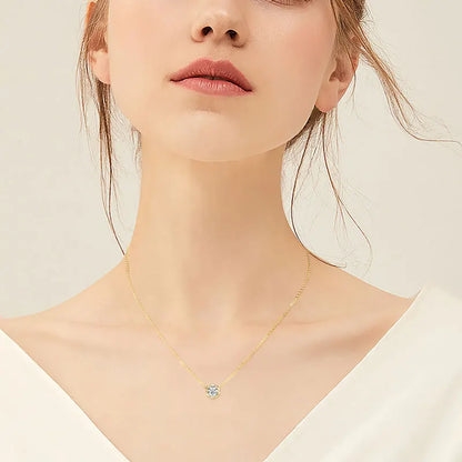 6.5mm 1.0ct Moissanite Pendant Necklace for Women 925 Silver Cute Petal Shaped Necklaces Adjustable Chain Fine Jewelry Gift GRA