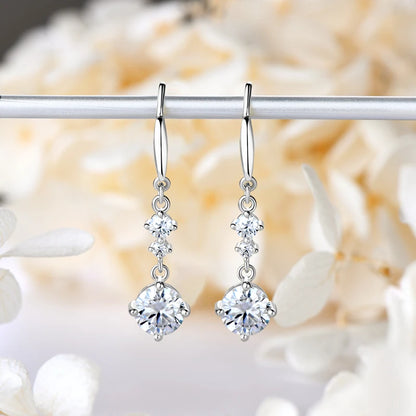New D1.13CT Moissanite Drop Earrings Silver 925 Gold Plated Wedding Hook Earrings for Women Jewelry with GRA Certificate