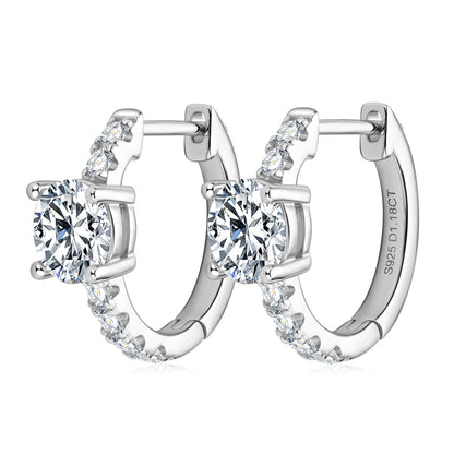 100% 925 Sterling Silver Earrings 2.36CTW. Moissanite Hoop Huggie Earrings for Women Gift Jewelry Engagement Birthday Valentine