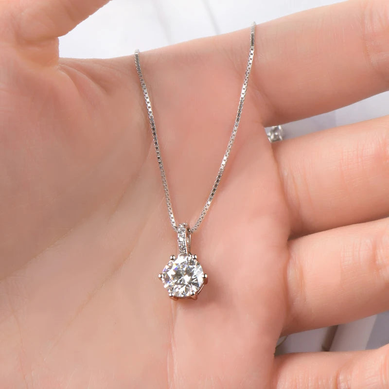 2024 New 925 Sterling Silver Moissanite Pendant Necklace 1CT 2CT D Color Lab Diamond Jewelry Women's Birthday Valentine Day Gift