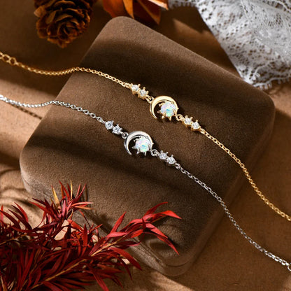 Fashion White Opal Sun and Moon Bracelet Real 925 Silver Chain Bracelets for Women with 5A Zircon New Year Christmas Gifts