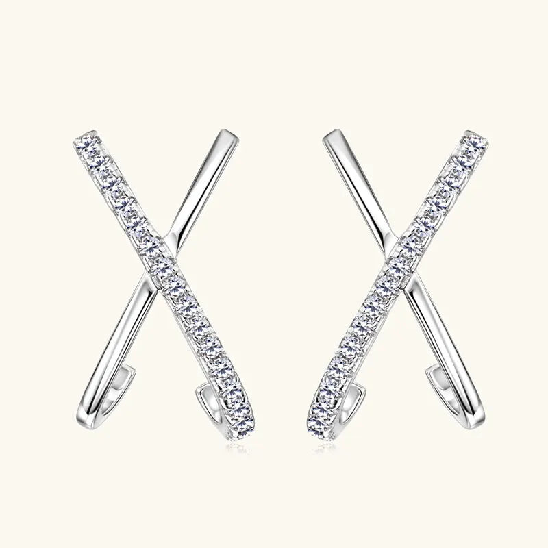 2025 New Trend Moissanite Earrings 925 Silver Cross X Shape Stud Earrings for Women Daily Wear Fine Jewelry Gift Birthday