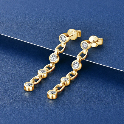 Long Chain Link Hanging Earrings Silver 925 2-3mm Moissanite Drop Earring Piercing Ear for Women Gold Paletd Jewelry Gift