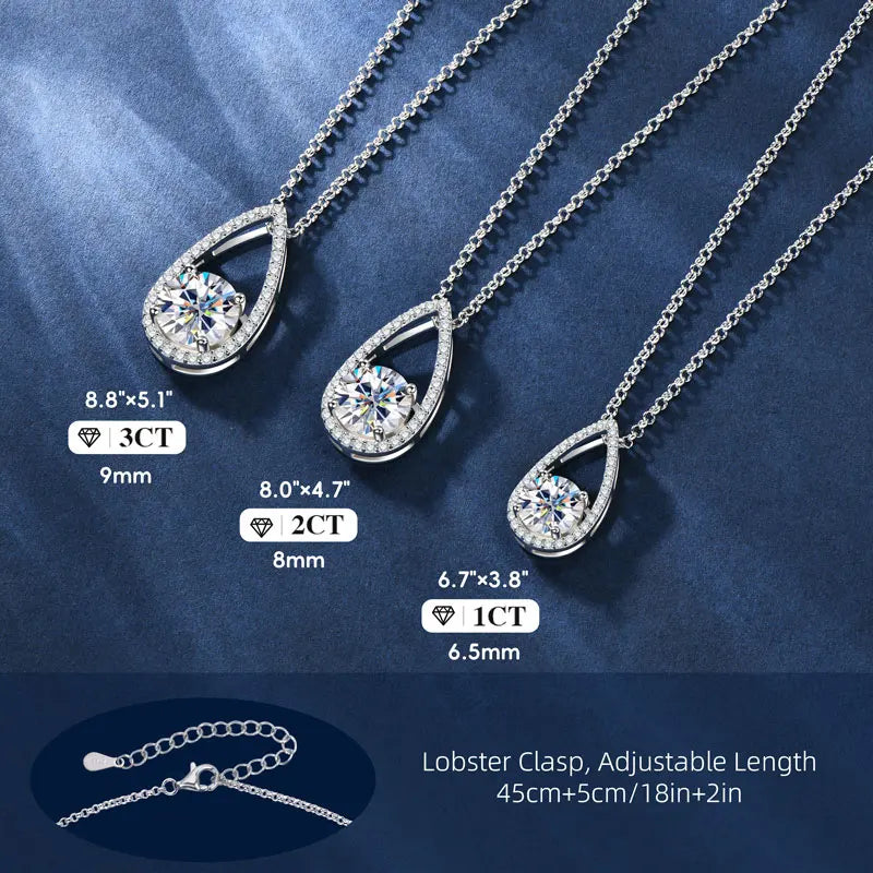 3CT 2CT 1CT D VVS1 Moissanite Pendant Necklace for Women 925 Silver Adjustable Chain Teardrop Necklaces 2025 Jewelry Gift