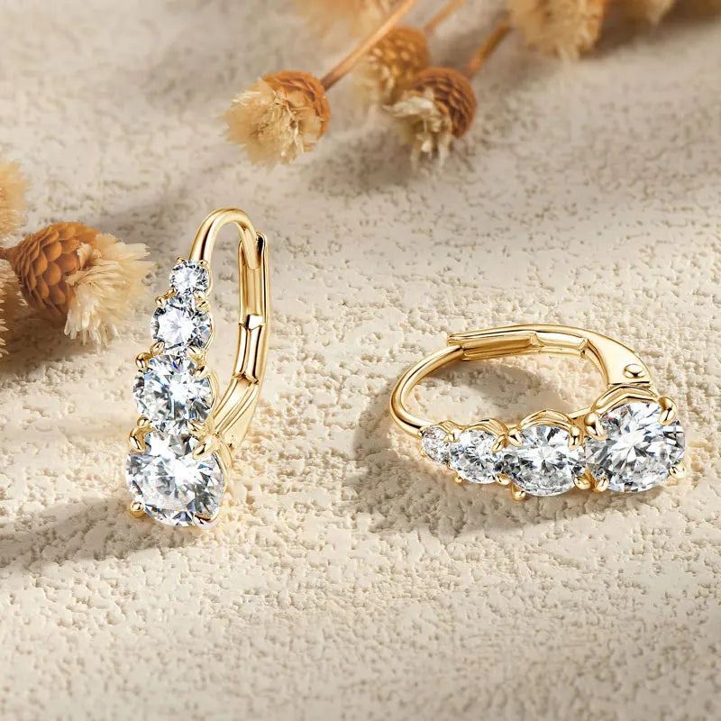 100% 925 Silver Moissanite Hoop Clip Earrings Luxury 4 Stones D VVS1 Round Lab Diamond Jewelry Gift for Women Upgrade Type