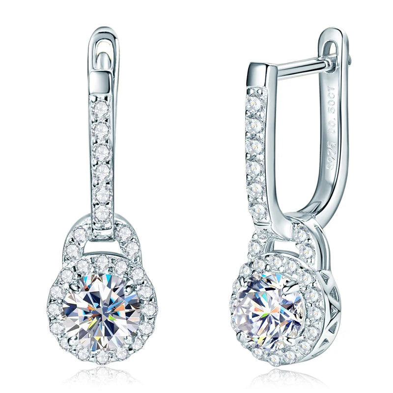 2024 Luxury Women's Hoop Earrings Real Silver 925 5mm Round Moissanite Drop Earrings Wedding Fine Jewelry Party Valentine Gift