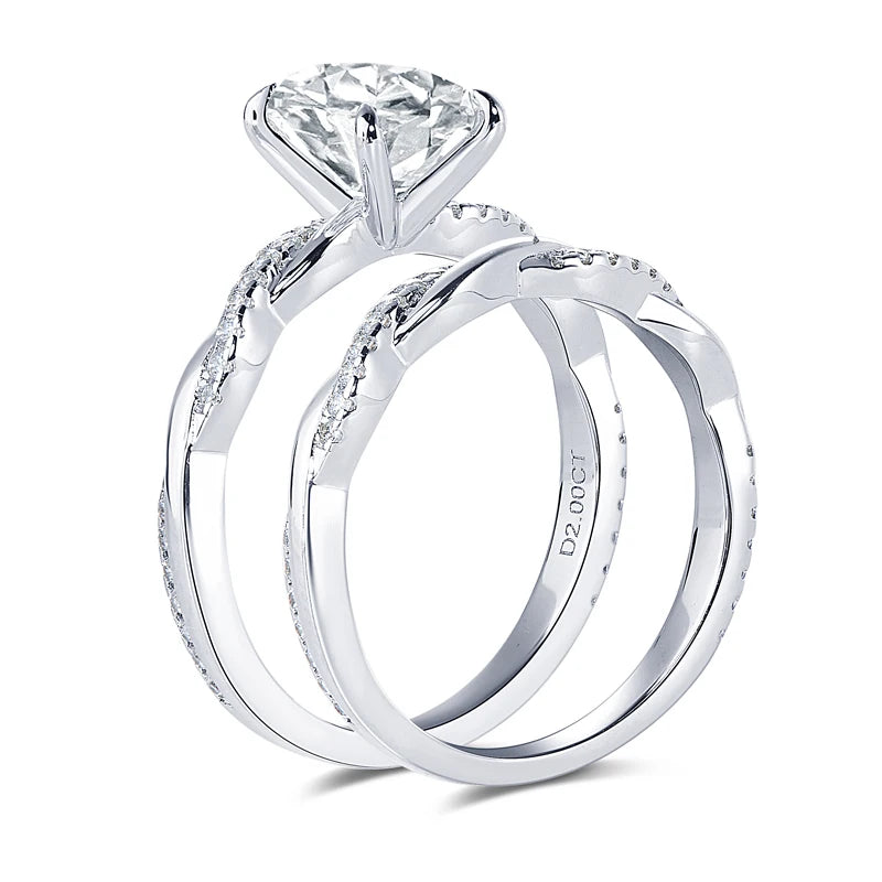 Original 925 Sterling Sliver Bridal Ring Set 2.0 Carat Oval Moissanite Engagement Wedding Promise Bands Jewelry for Women