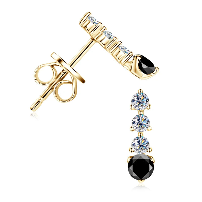 0.38CTTW. Black &White Moissanite Drop Stud Earrings for Women Real 925 Silver Anti-allergy Fine Jewelry Gifts 2025 New