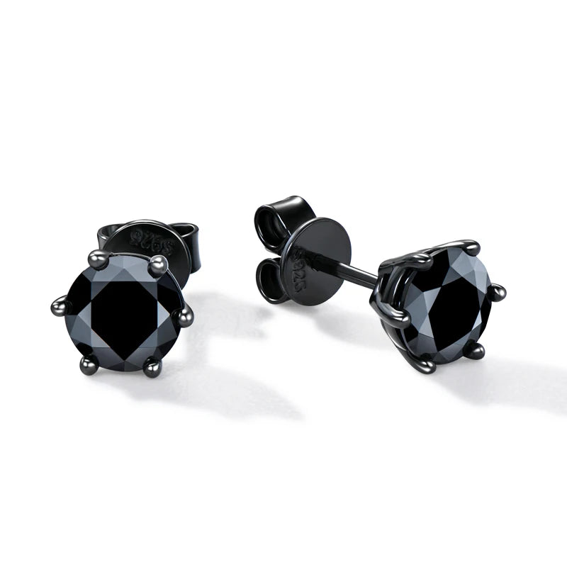6.5MM 2CTW. Black Moissanite Stud Earrings For Women and Men 925 Silver Black Earrings 0.5ct 1ct Round Cut Lab Diamond 5mm