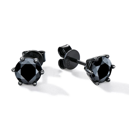 6.5MM 2CTW. Black Moissanite Stud Earrings For Women and Men 925 Silver Black Earrings 0.5ct 1ct Round Cut Lab Diamond 5mm