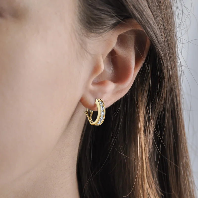 3mm 1.0CTW. Moissanite Hoop Earrings for Women 2024 18k Gold Plated 925 Silver Clip Earrings Trendy Wedding Christmas Gift