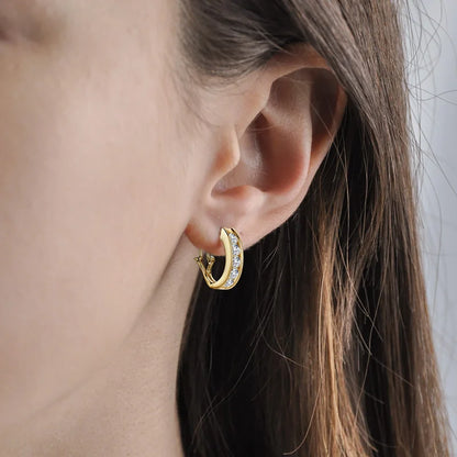 3mm 1.0CTW. Moissanite Hoop Earrings for Women 2024 18k Gold Plated 925 Silver Clip Earrings Trendy Wedding Christmas Gift