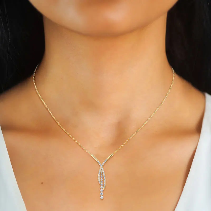 New Full Moissanite Y Pendant Necklace for Women 925 Silver Adjustable Chain Luxury Bar Moissanite Drop Jewelry Gift 2025 Trend