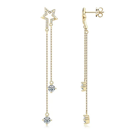 4mm D Moissanite Star Tassel Drop Stud Earrings for Women Long Chain Dangle Earrings 925 Silver GRA Certified Fine Jewelry