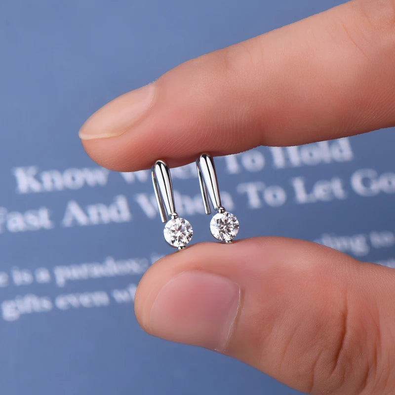 Simple Korean Moissanite Drop Hook Earring U Shape Piercing Earrings Hypoallergenic Silver 925 for Women Fine Jewelry Gift