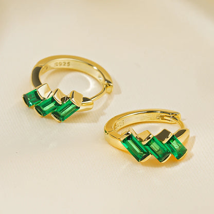 Emerald Cut Gemstone Drop Hoop Earrings for Women 925 Sterling Silver 14K Gold Plated Green Marqusie Round Cut CZ Stud Earrings