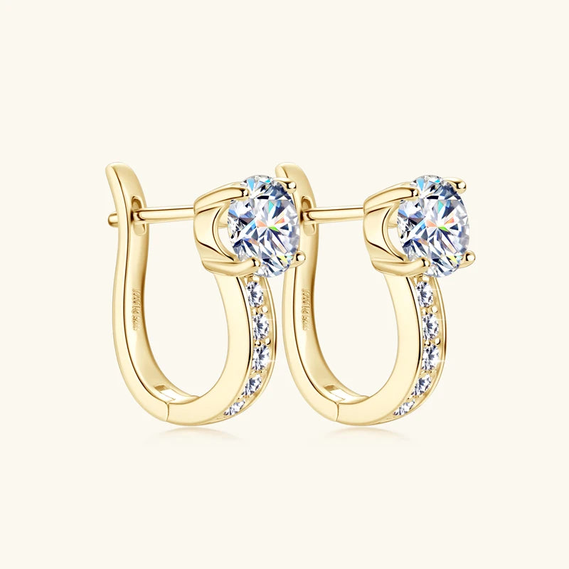 D1.0CT Moissanite U Shape Hoop Earrings Real 925 Silver Gold Plated Solitaire Diamond Clip Earring Women Wedding Jewelry