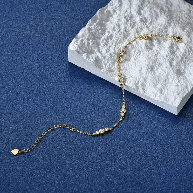 2024 New 18k Gold Plated Bracelet 925 Silver Chain 2mm D Color Bezel Moissanite Bracelets Fashion Women's Jewelry Gifts