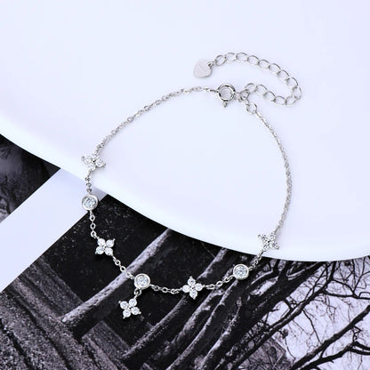 GRA Certified Moissanite Bracelet 925 Sterling Silver Women's Clover Flower Bracelets Adjustable S925 Chain Trendy Jewelry