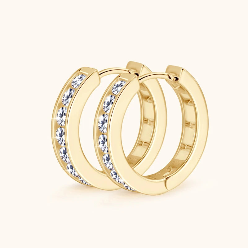 Genuine 2.5mm Moissanite Hoops Classic Earrings 925 Sterling Silver Gold Slot Inlay Sparking Diamond for Women Men Jewelry