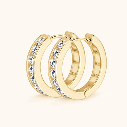 Genuine 2.5mm Moissanite Hoops Classic Earrings 925 Sterling Silver Gold Slot Inlay Sparking Diamond for Women Men Jewelry
