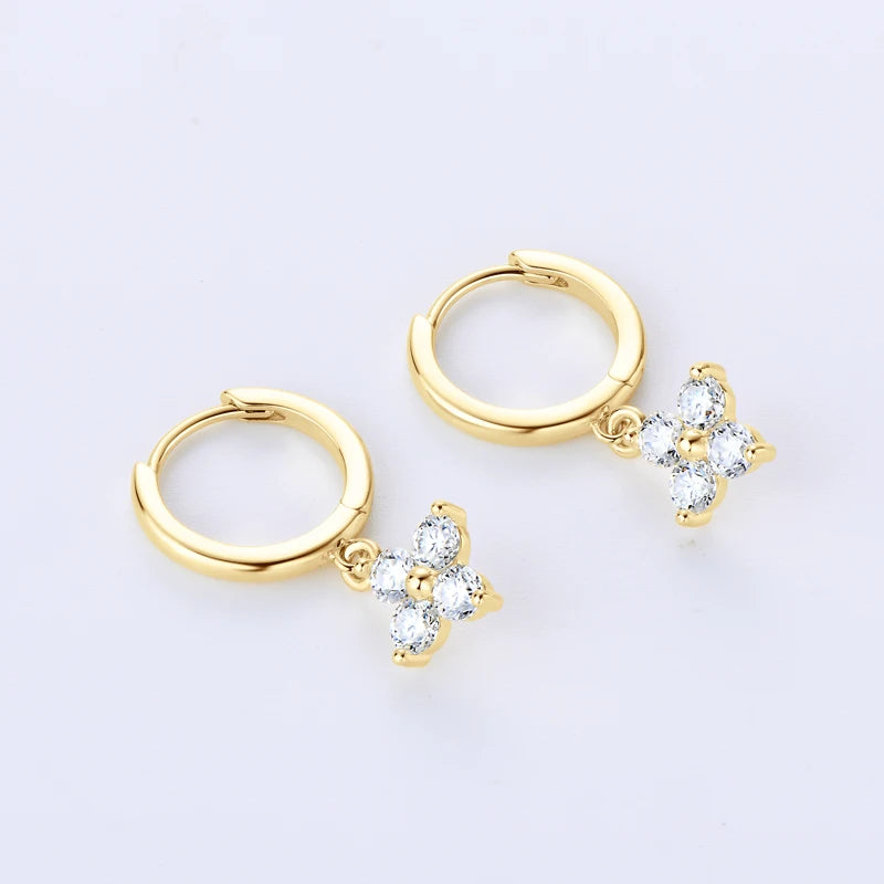 925 Sterling Silver Four Leaf Clover Earrings 3mm D Color Moissanite Drop Hoop Earrings for Women Lucky Charm Jewelry Gift