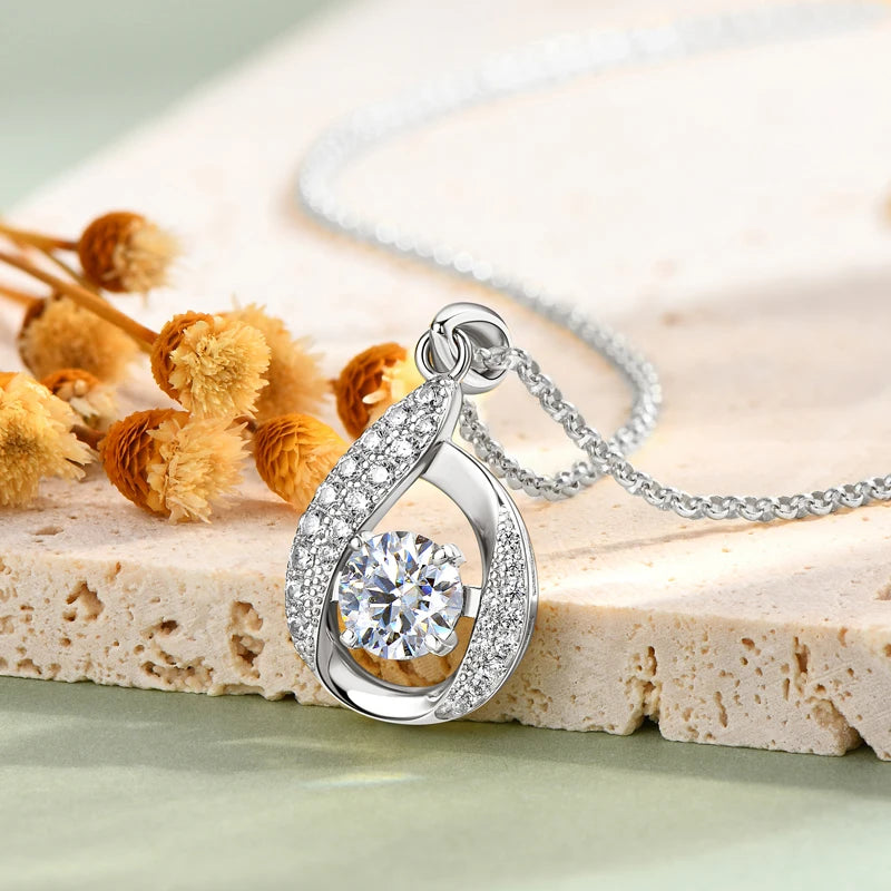 2024 New 6.5mm 1ct Round Moissanite Necklace Water Drop Pendant Women 925 Sterling Silver Jewelry for Wedding Party Gift GRA
