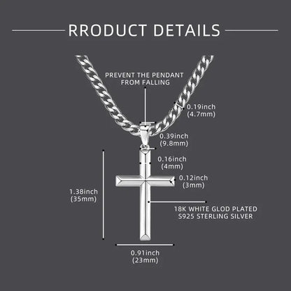 925 Sterling Silver Crucifix Cross Pendant Necklace for Men 4.7mm Durable Stainless Steel Cuban Chain Necklaces Hip Hop