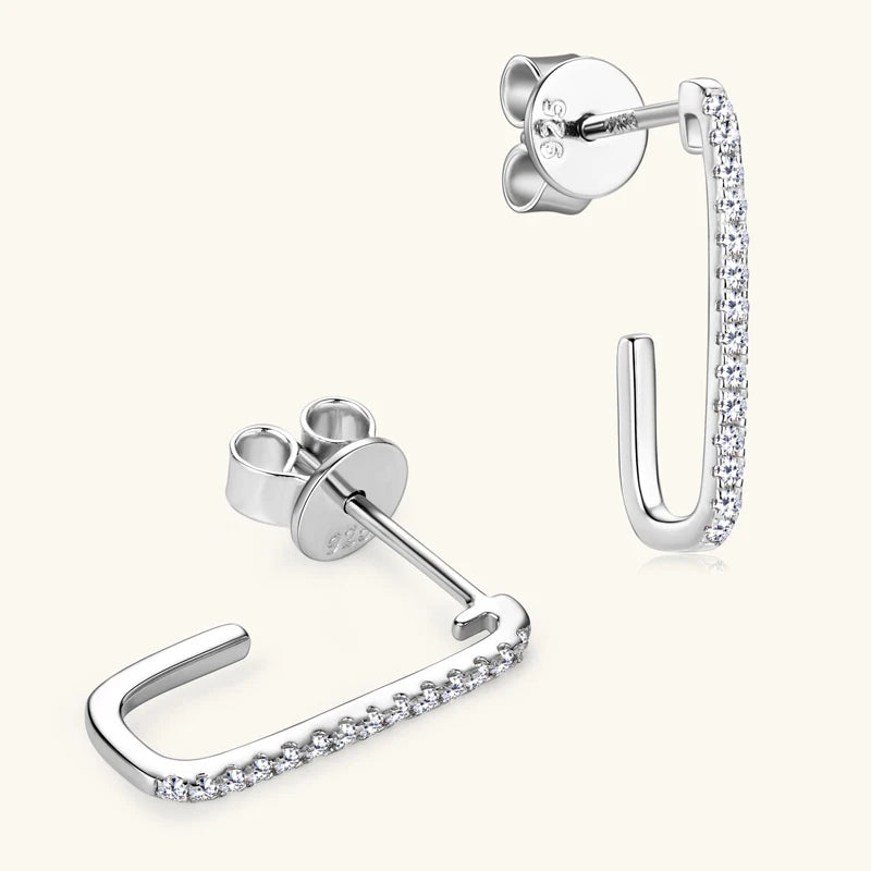 Open Hoop Paperclip Earrings 1mm Moissanite Stud Earring 925 Silver for Women 2024 Fashion Christmas Gift Jewelry Original
