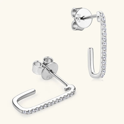 Open Hoop Paperclip Earrings 1mm Moissanite Stud Earring 925 Silver for Women 2024 Fashion Christmas Gift Jewelry Original