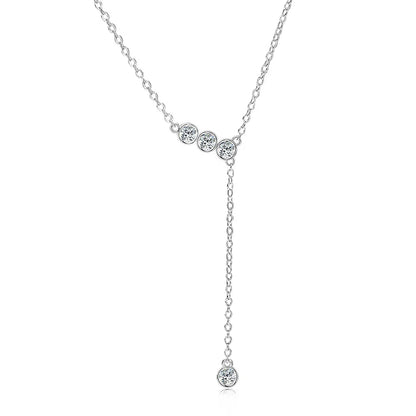Real 925 Sterling Silver Y Lariat Necklace 2024 3mm Bezel Round Moissanite Pendant Necklaces for Women Wedding Party Jewel
