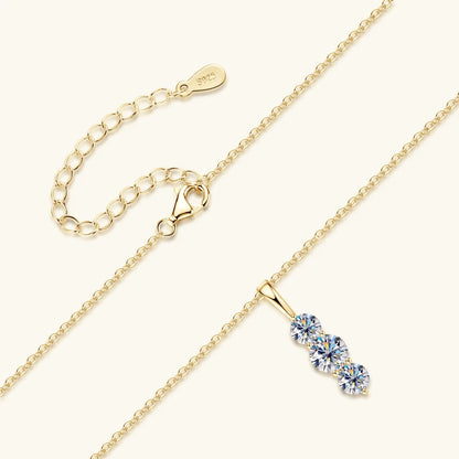 1.1ctw. D Moissanite Pendant Necklace for Women 925 Silver Three-Stone Vertical Bar Pendants Adjustable Chain Jewelry Gift