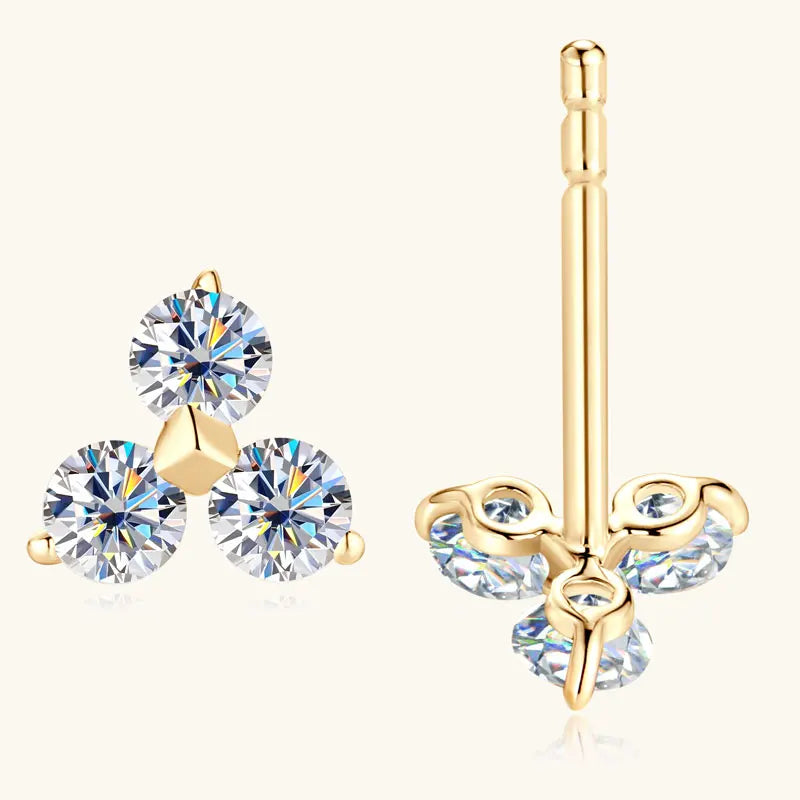 10K Solid Gold Moissanite Studs Earrings 3-Stones Mini Piercing Earrings for Women Wedding GRA Certified Fine Gold Jewelry Gifts