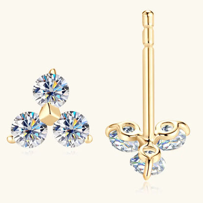 10K Solid Gold Moissanite Studs Earrings 3-Stones Mini Piercing Earrings for Women Wedding GRA Certified Fine Gold Jewelry Gifts