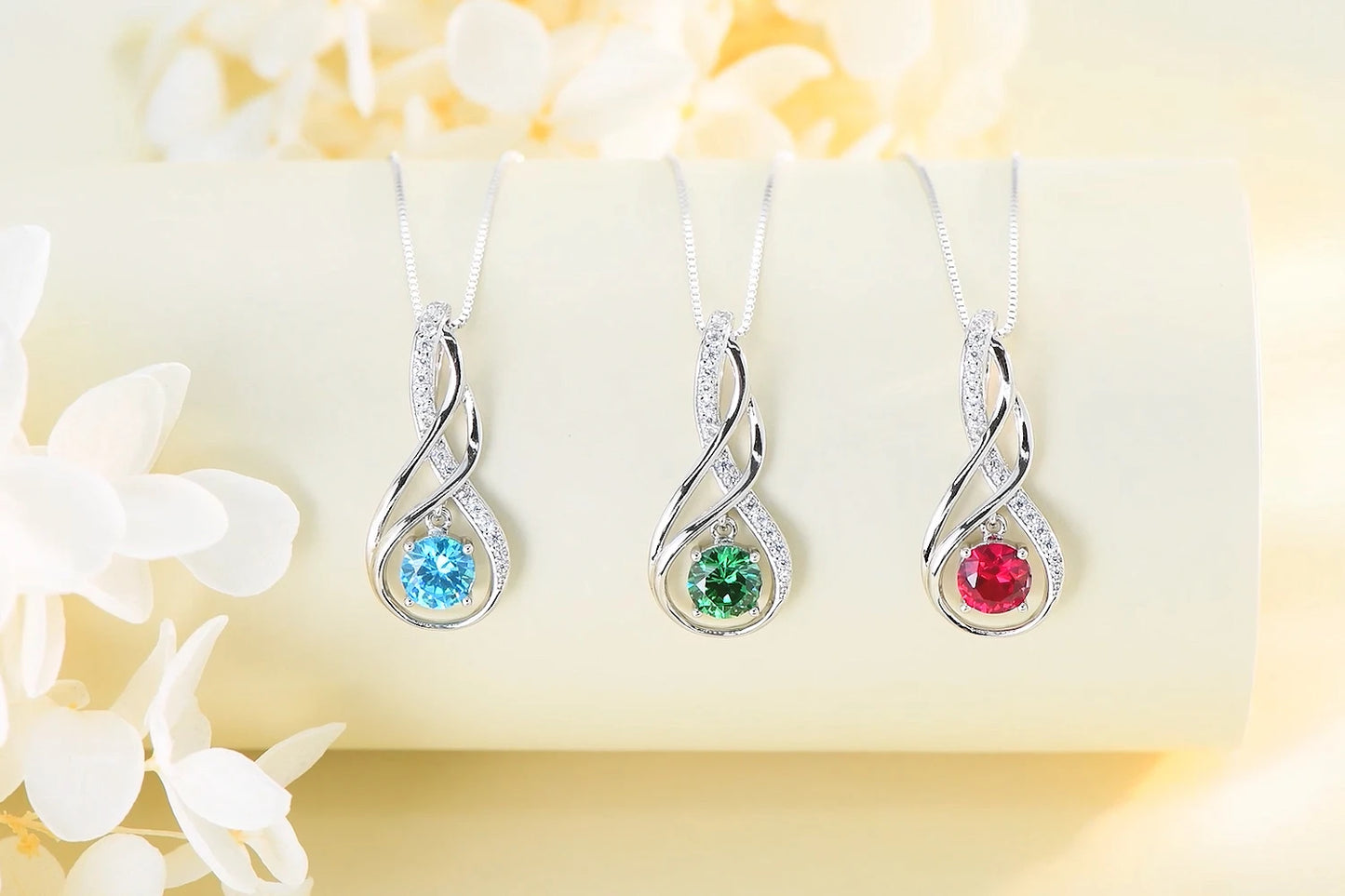 12 Birthstone Infinity Pendant Necklace for Women 925 Silver Colorful Gemstone 6.5mm Moissanite Zirconia Jewelry Birthday Gift
