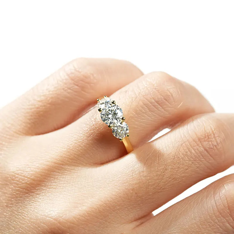 2.0CTTW 6.5mm D Color Moissanite Engagement Wedding Ring 925 Sliver GRA Certified Three Stone Band for Women Promise Fine Jewel